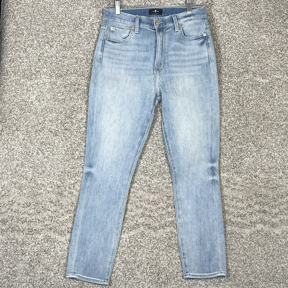 7 For All Mankind High Waist Cropped Skinny Jeans Light Wash Women's 30 Blue